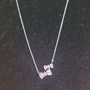 Pretty Bird 18k White Gold Plated Pava Necklace with Pink Bow Charms